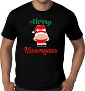 Grote maten merry kiss my ass fout Kerst t-shirt - zwart - heren - Kerst shirt / Kerst outfit 3XL