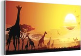 Wanddecoratie Metaal - Aluminium Schilderij Industrieel - Een illustratie van het Afrikaanse landschap met giraffen - 40x20 cm - Dibond - Foto op aluminium - Industriële muurdecoratie - Voor de woonkamer/slaapkamer