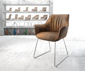 Gestoffeerde-stoel Keila-Flex met armleuning slipframe roestvrij staal bruin vintage