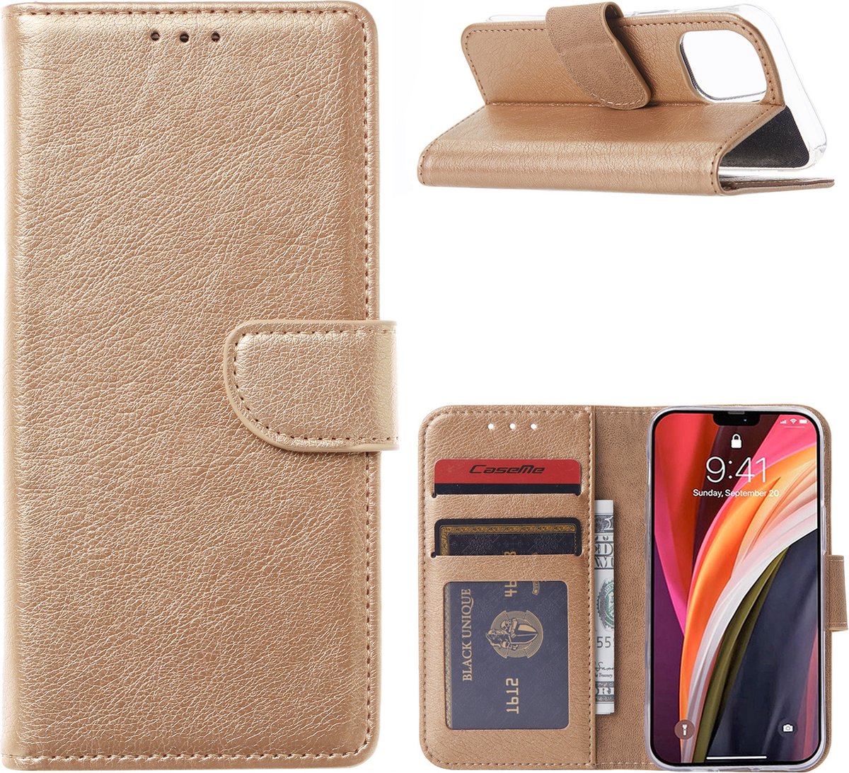 Hoesje Geschikt voor iPhone 13 Pro Max hoesje bookcase Goud