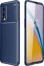 OnePlus Nord 2 Hoesje - Mobigear - Racing Serie - TPU Backcover - Blauw - Hoesje Geschikt Voor OnePlus Nord 2