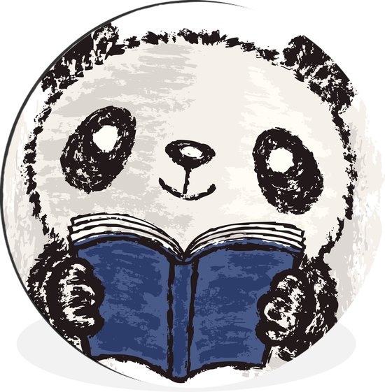Illustration d'un panda lisant Cercle mural aluminium - ⌀ 30 cm - peinture ronde - tirage photo sur aluminium / dibond / cercle mural / cercle vivant / cercle jardin (décoration murale)
