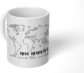 Mok - Koffiemok - Kaart - Wereld - Minimalisme - Mokken - 350 ML - Beker - Koffiemokken - Theemok