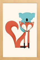 JUNIQE - Poster in houten lijst Fox and Koala -30x45 /Blauw & Oranje