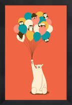 JUNIQE - Poster met houten lijst Penguin Bouqet -13x18 /Kleurrijk