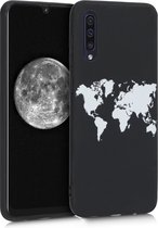 kwmobile telefoonhoesje geschikt voor Samsung Galaxy A50 - Hoesje voor smartphone in wit / zwart - Backcover van TPU - Wereldkaart design
