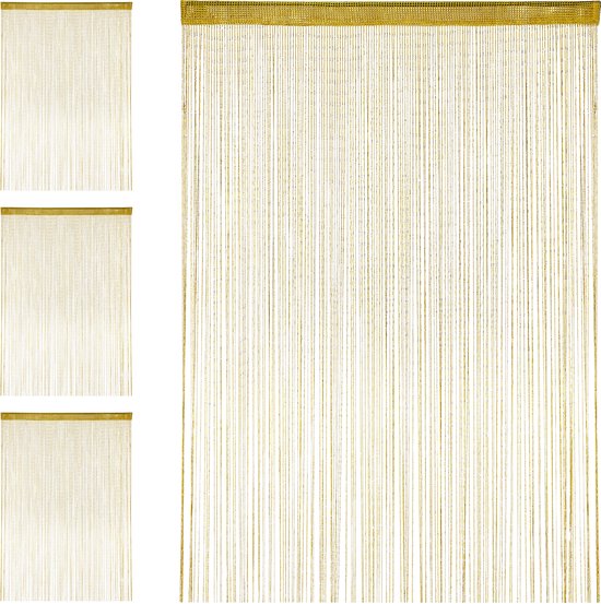 Relaxdays 4x Draadgordijn glitters - deurgordijn - draadjesgordijn - 145 x 245 cm - goud