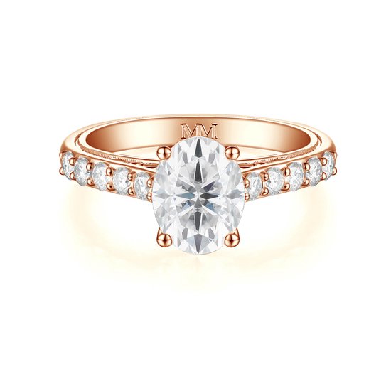 Fiorenza - 14k Roségouden Tijdloze Moissanite Ring met Pavé Band en Galerijdetail - 0.5 karaat