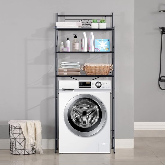Étagère Pour Machine à Laver Et Sèche-linge - 73 X 64 X 110 Cm - Noir - Support Jusqu'à 400 Kg - Pieds Caoutchouc Anti-rayures - À Monter Soi-même