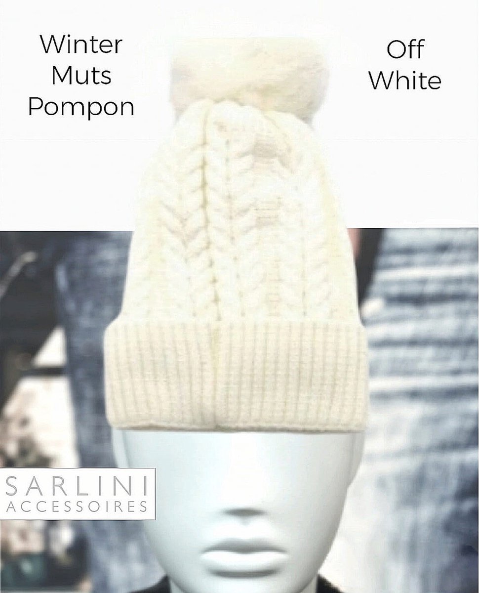 SARLINI accessoires - Herfst / Winter Beanie / Muts Pompon - Off White - Polyester Grove Breiwerk - Faux Fur - vrouwen - volwassenen tieners - casual