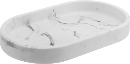 Navaris grote ovalen opberg schaal - Sieradenhouder - 22,5 cm x 12,5 cm Voor wisselgeld, juwelen, ringen en meer - Ovaal - Wit marmer look