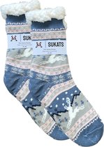 Sukats - Homesocks - Chaussettes d'intérieur - Femmes et hommes - Taille 36-41 - Grijs avec rose - Noël - Antidérapant - Fluffy - Plusieurs tailles et variantes