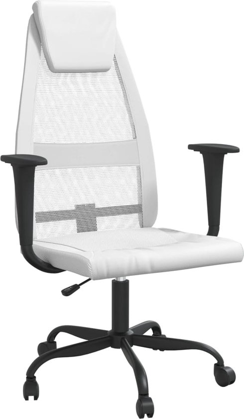 vidaXL - Kantoorstoel - verstelbare - hoogte - mesh - en - kunstleer - wit