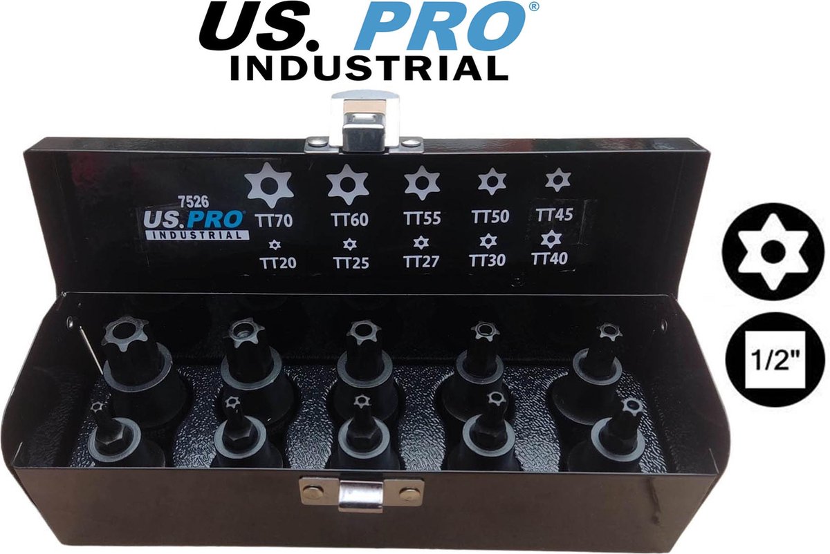 Professionele Torx krachtdoppenset met Torx krachtdoppen met boring (Torx security) 1/2" 10-delig