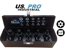 Professionele Torx krachtdoppenset met Torx krachtdoppen met boring (Torx security) 1/2" 10-delig