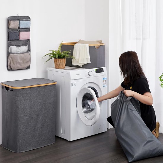 Laundry Hamper Laundry Basket 3 Compartments with Lid 160 L