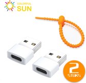 Colorful Sun® USB-A naar USB-C adapter - 2 stuks - USB A to USB C - Gratis kabel-organizer - USB A Male naar USB C Female - HUB - Verloop - Wit