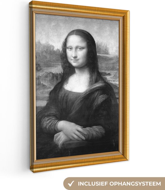 Canvas Schilderij Mona Lisa - Leonardo Da Vinci - Gold - Lijst - Wanddecoratie