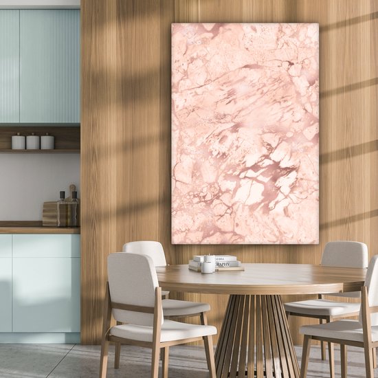 Canvas Schilderij Marmer - Aderen - Roze - 80x120 cm - Wanddecoratie