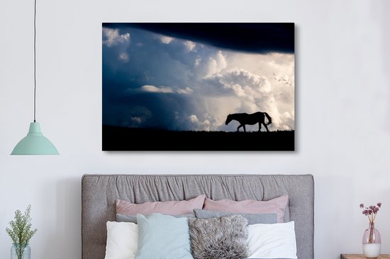 Cheval dans les montagnes toile 2cm 150x100 cm - Tirage photo sur toile (Décoration murale salon / chambre) / Animaux de la ferme Peintures sur toile