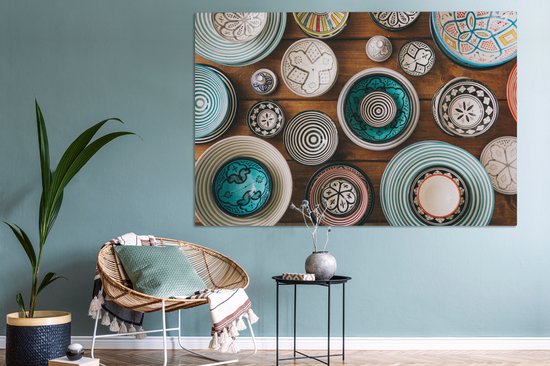 Peinture sur toile 150x100 cm - Décoration murale Image de vaisselle prise d'en haut - Décoration murale murale salon - Décoration chambre - Accessoires de chambre - Peintures