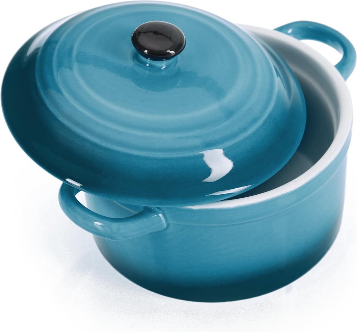 Lot 4 Mini Cocottes Céramique Avec Couvercle - Bleu - 250ml - COM-FOUR