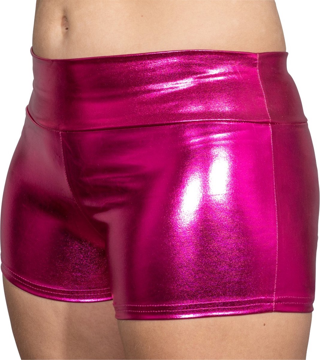Glanzende hotpants - fuchsia - donker roze - M - 36