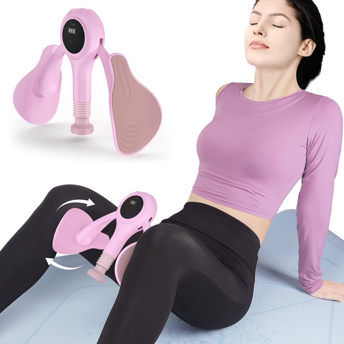 Spopal Hip Trainer Bekkenbodemtrainer voor benen, armen, vrouwen, billen, postpartumcorrectie thuis, met 5 weerstandsbanden (roze)