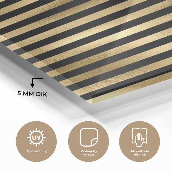 MuchoWow® Tableau en verre 60x90 cm - Peinture acrylique sur verre - Motifs - Rayures - Goud - Photo sur verre - Tableaux