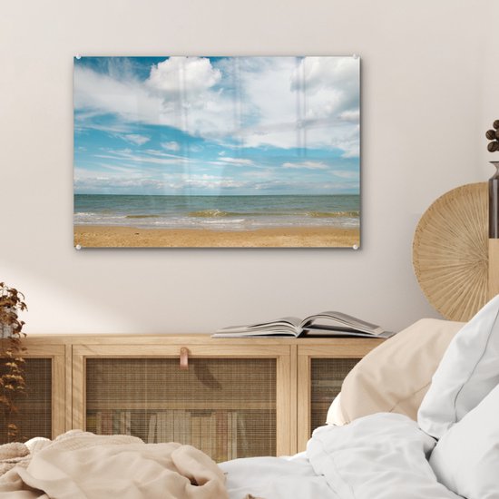 MuchoWow® Peinture sur verre 60x40 cm - Peinture sur verre acrylique - Plage - Été - Nuages ​​- Photo sur verre - Peintures