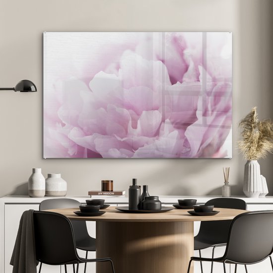 MuchoWow® Peinture sur Verre - Gros Plan d'une Pivoine Rose - 120x80 cm - Peintures sur Verre Acrylique - Photo sur Glas
