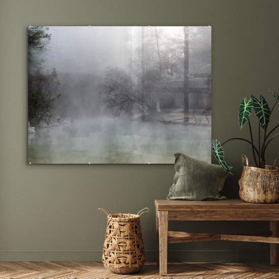 MuchoWow® Peinture sur verre 120x90 cm - Peinture acrylique sur verre - Brume - Forêt - Espagne - Photo sur verre - Peintures