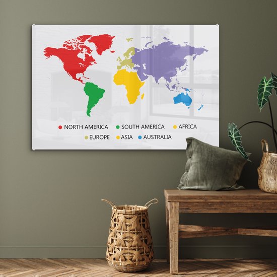 Carte du monde colorée avec une légende Plexiglas 120x80 cm - Tirage photo sur Glas (décoration murale en plexiglas)