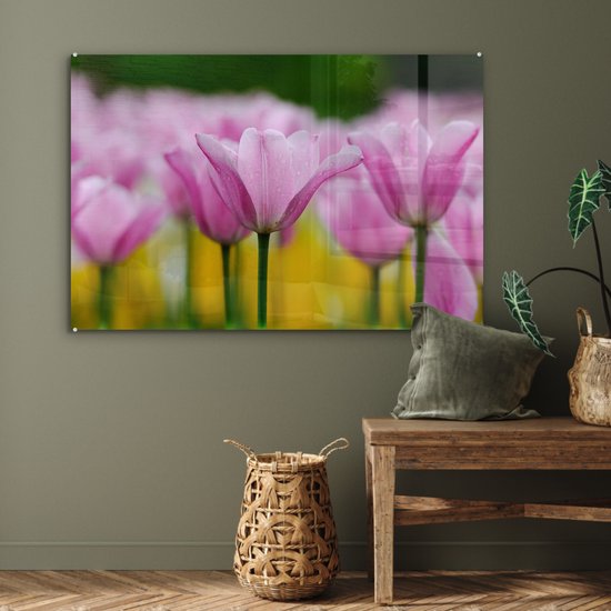 Verre de fleurs de tulipes 120x80 cm - Tirage photo sur verre (décoration murale en plexiglas)