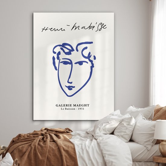 MuchoWow® Peinture sur verre 120x160 cm - Peinture sur verre acrylique - Henri Matisse - Maîtres anciens - Portrait - Blauw - Photo sur verre - Peintures