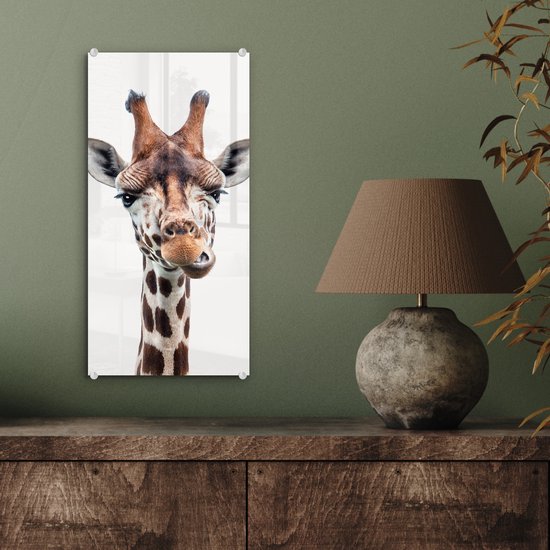 MuchoWow® Peinture sur verre 20x40 cm - Peinture sur verre acrylique - Garçons - Girafe - Animaux - Tête - Portrait - Enfant - Filles - Photo sur verre - Peintures