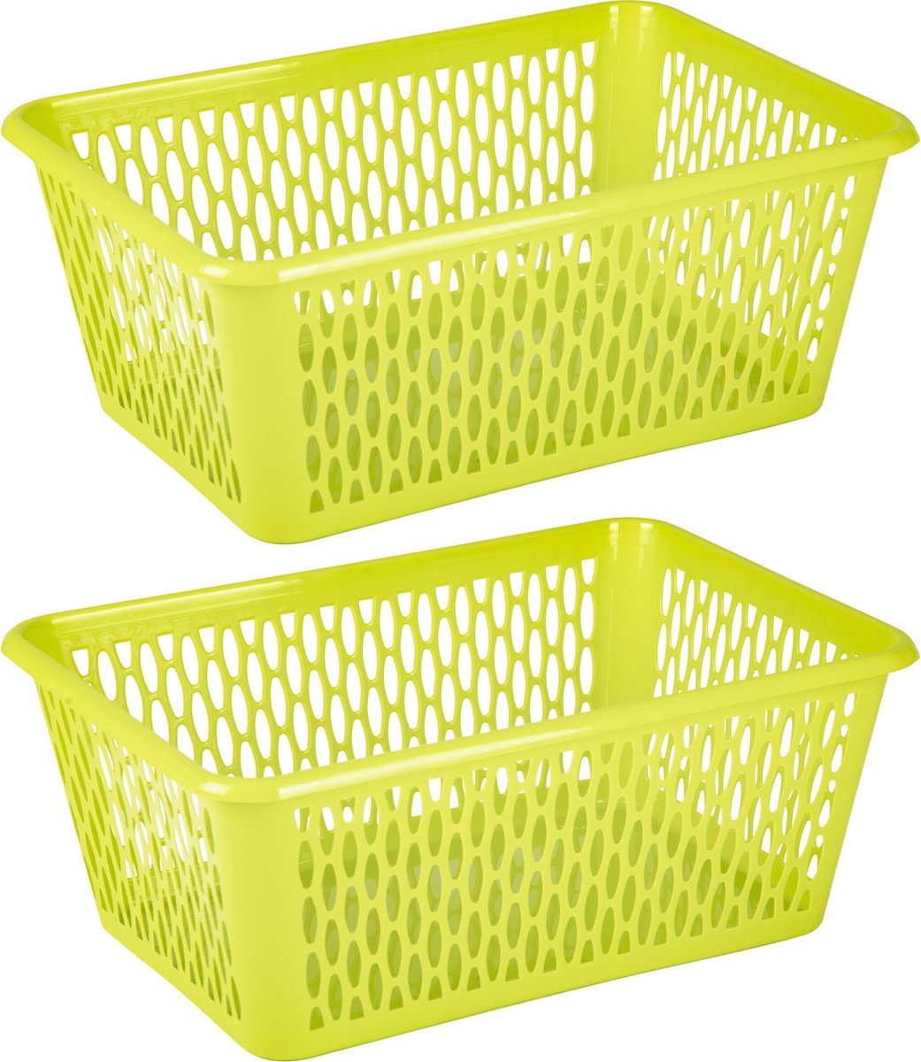 Plasticforte opbergmand/kastmandje - 2x - 6,5 liter - groen - kunststof - 20 x 30 x 11 cm