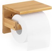 Toiletpapierhouder, bamboe papierhouder, wandhouder met het ruime rek, papierrolhouder voor toilet, keuken en badkamer