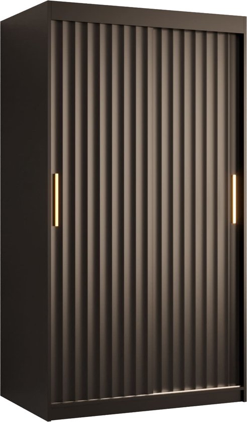 Zweefdeurkast Kledingkast met 2 schuifdeuren Garderobekast slaapkamerkast Kledingstang met planken (LxHxP): 100x200x62 cm - Rikid W1 (Zwart, 100) met lades