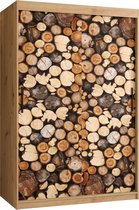 Zweefdeurkast Kledingkast met 2 schuifdeuren Garderobekast slaapkamerkast Kledingstang met planken (LxHxP): 120x200x62 cm - DEMETER I (Artisan met houtstapelpatroon, 120)