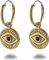 Twice As Nice Oorbellen in 18kt verguld zilver, oorring, blauw oogje