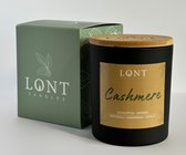 LONT candles - sojawas - Cashmere - eucalyptus, safforn / patchouli, cashmeran, vanilla - 40-60 branduren- handgemaakt - vrij van paraffine en ftalaten - zwart - 520 gram