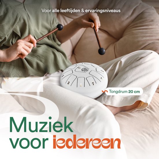 Ohana Drums® Handpan 20 cm Gewoon Wit - Tongue drum - Klankschaal - 11 noten - Yoga Drum - Lotus Tong - Steeldrum - Muziekinstrument voor kinderen - Mindfulness muziektherapie - Percussie-instrumenten van Ohana Drums — afbeelding 2