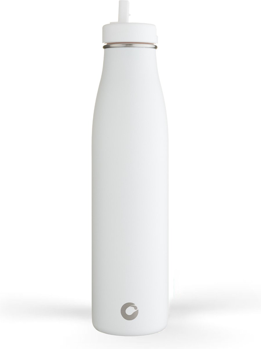 Evolution Ecobotl - 800ml - White - Waterfles - Drinkfles - Roestvrijstaal - Geïsoleerd - Sportdop met rietje - Duurzaam