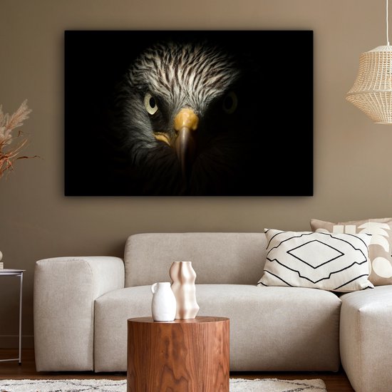 Peinture sur toile 140x90 cm - Décoration murale Vogel - Aigle - Rapaces - Oeil - Bec - Lumière - Décoration murale murale salon - Décoration chambre - Accessoires de chambre - Peintures