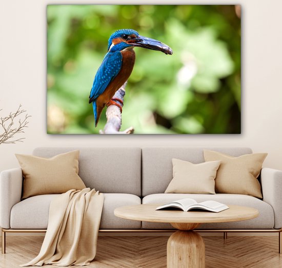 Tableau Tableau Martin-pêcheur - Poisson - Arbre - 120x80 cm - Décoration murale