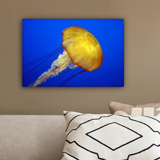 Toile Peinture Méduse - Mer - Jaune - 30x20 cm - Décoration murale