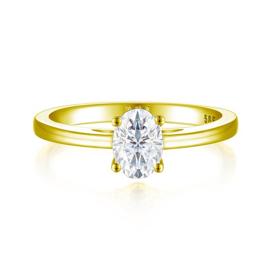 Eloise - 14k Geelgouden Ovaal Solitair Moissanite Ring - 0.9 karaat