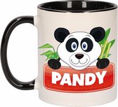 1x Pandy beker / mok - zwart met wit - 300 ml keramiek - pandabeer bekers