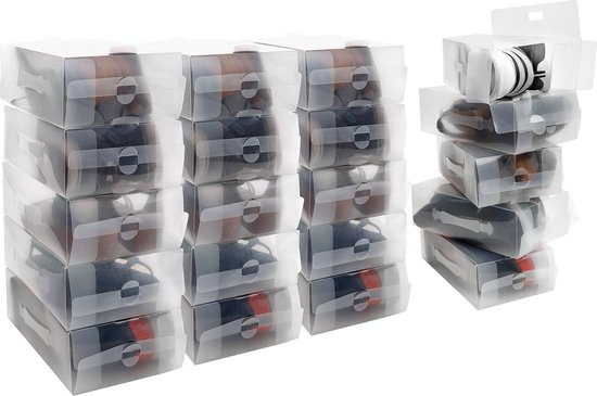 AONAT Organisateur De Chaussures Pour Le Placard,Convient à 12 Paires,Boîtes à Chaussures Avec Poignées Renforcées,organisateur De Chaussures Pliable Avec Housse Transparente Zippée,Gray